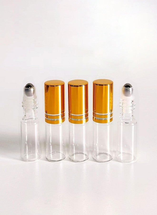 PYAWI 50 PCS Essential Oil Roller Bottles 3ml Clear Glass Roller Bottles with Stainless Steel Roller Ball,Gold Caps,for Travel Perfume-2 Funnels, 2 Dropper, 1 Opener(3ml) - Image 2